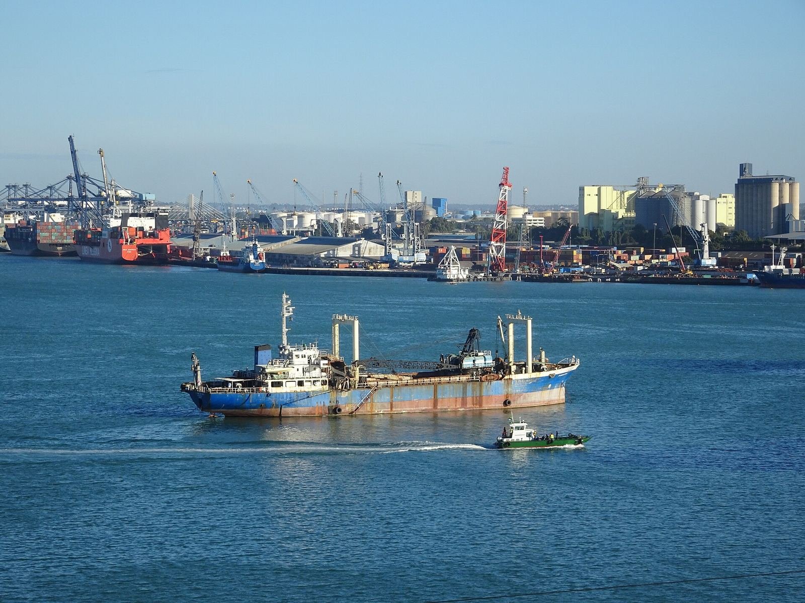 Dar es Salaam harbour with port cranes