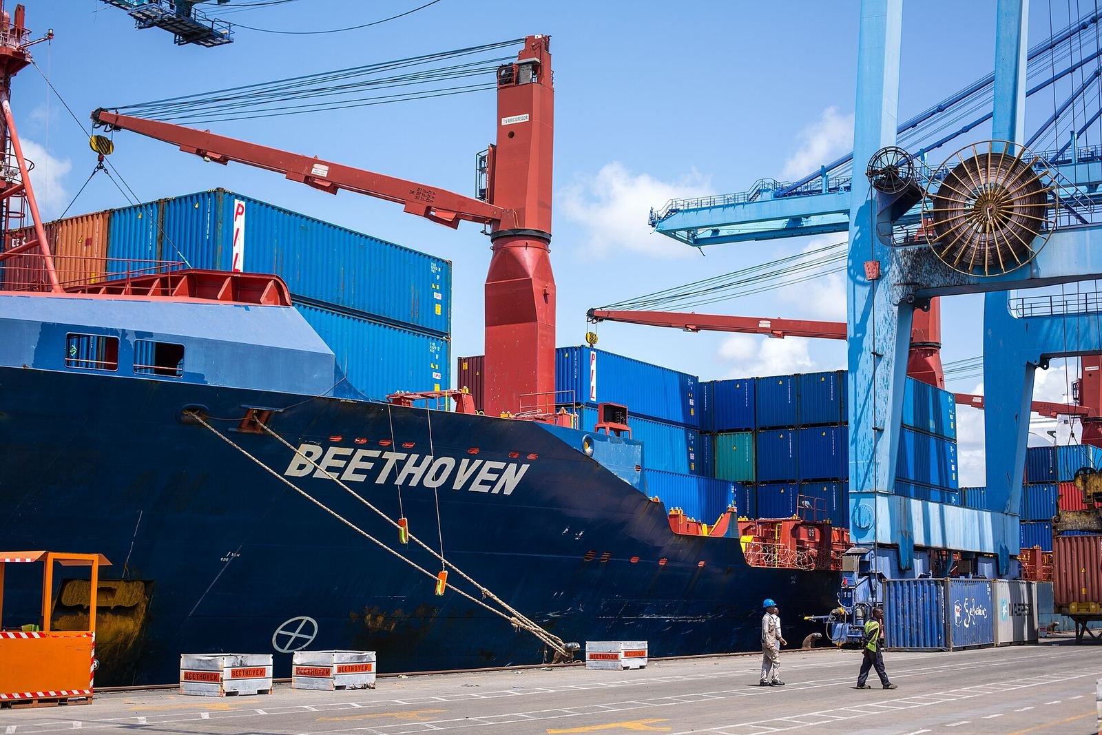 Container vessel berthed under gantry cranes at the Port of Mombasa