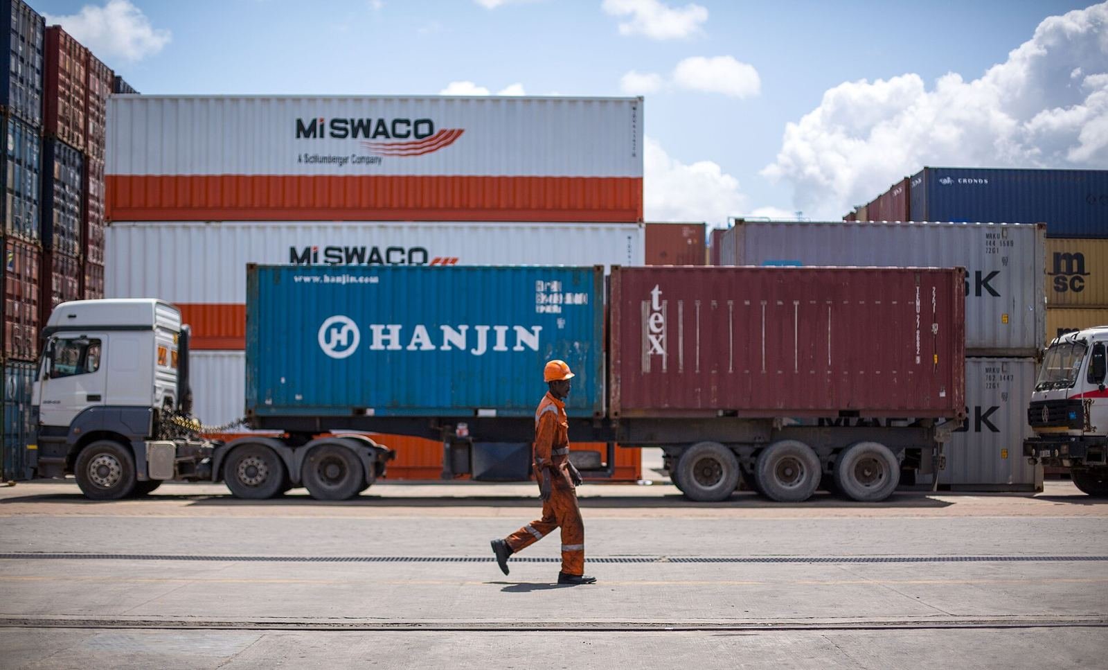 Container trucks lined up at the Port of Mombasa